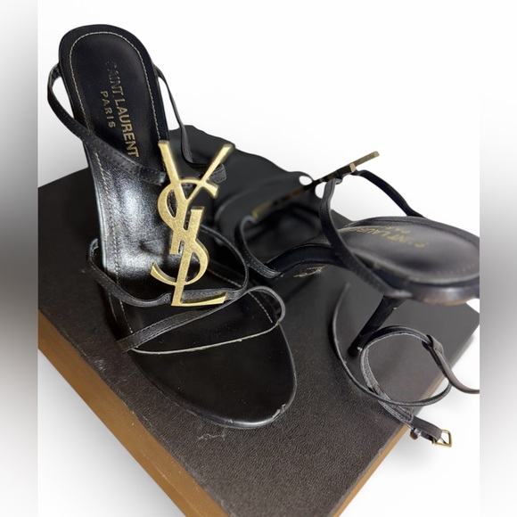 Saint Laurent Black and Gold Strappy Heels - Picture 3 of 6